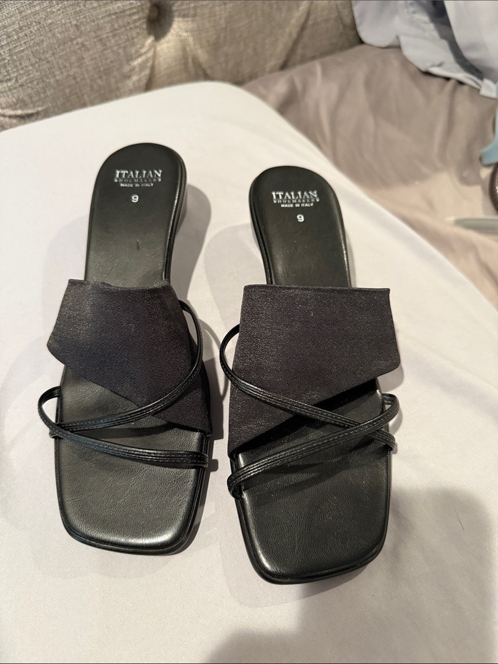 Fendi Black Strappy Square-Toe Slide Mules